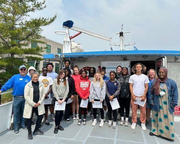 Battle Creek Excel students and staff on the W.G. Jackson Research Vessel
